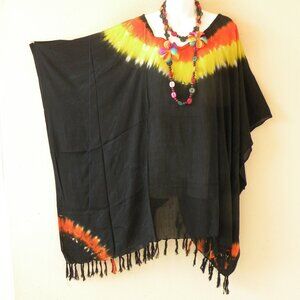 KB401 Tie Dye Batik Fringes Kaftan Sleeve Plus Tunic Women Blouse Top - S to 5X